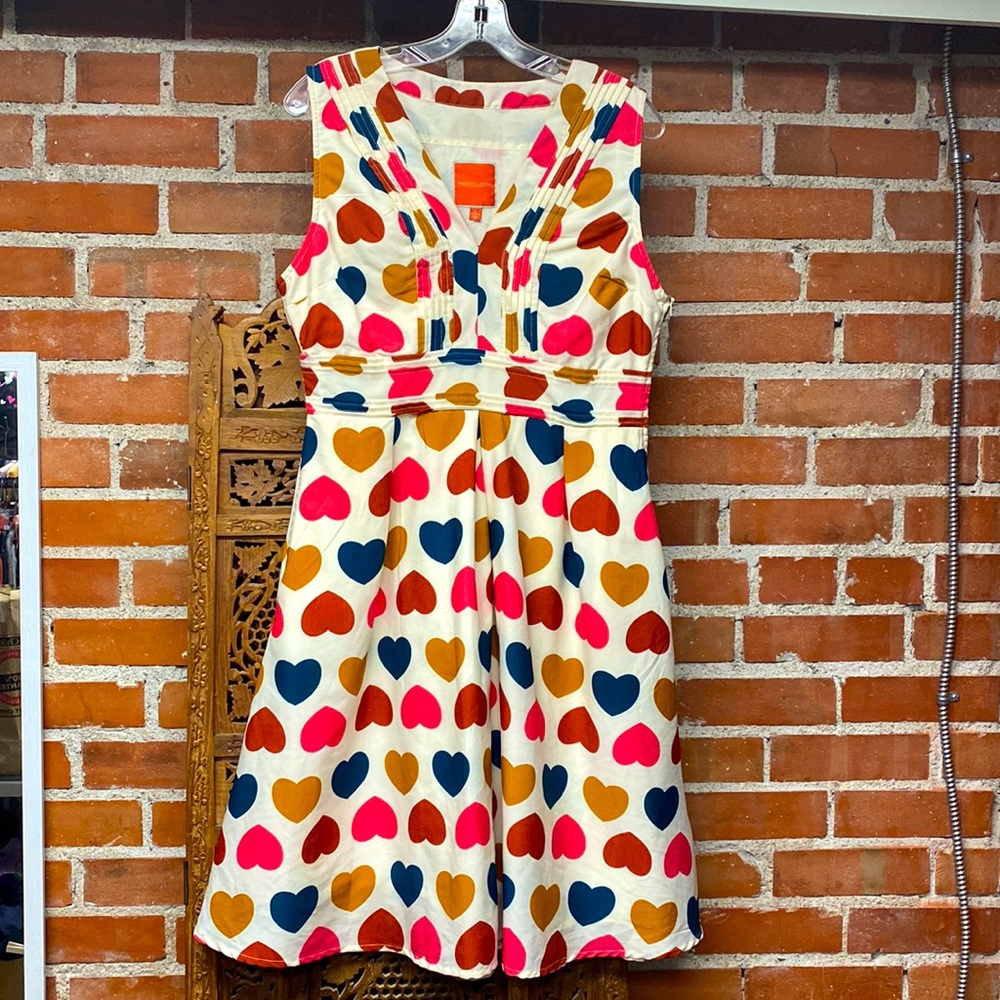 ModCloth surely sweet heart print vneck sleeveless dress side zipper cottonpoly.